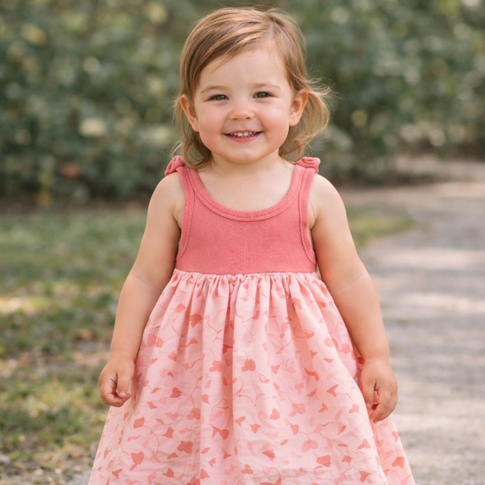 babyGap 2yr Bright Guava Double‎ Strap Dress Pink Floral Cotton EUC Summer